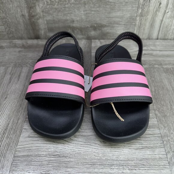 Adidas Adilette Estrap Kids size 13 Black Pink Slingback Sandals - Picture 4 of 8